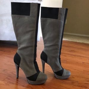 Black/Gray suede high heel boots